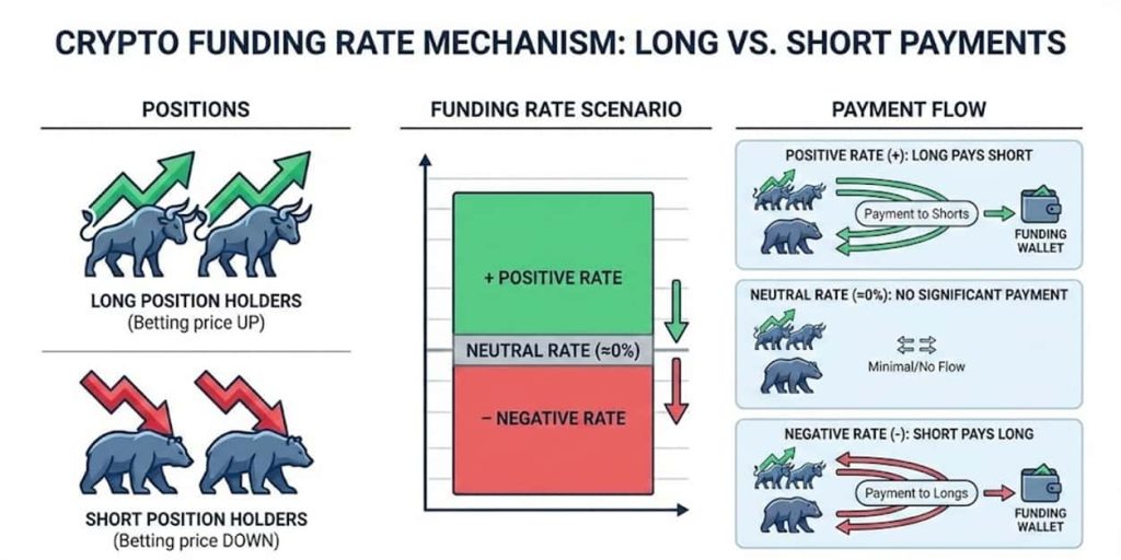اینفوگرافیک نحوه پرداخت نرخ تأمین مالی بین پوزیشن‌های لانگ و شورت