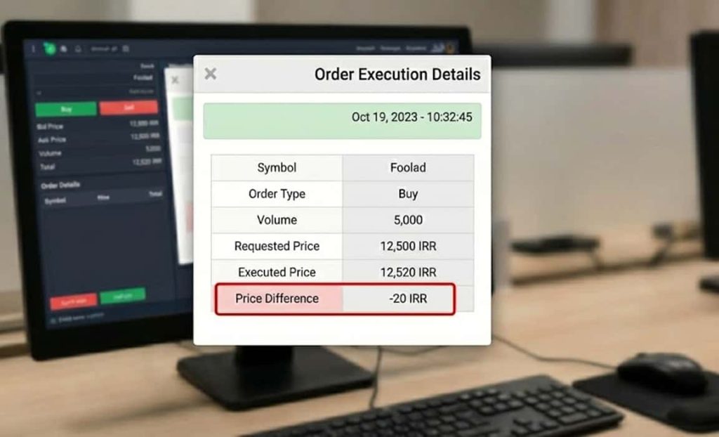 نمونه اسلیپیج در فارکس هنگام اجرای سفارش مارکت