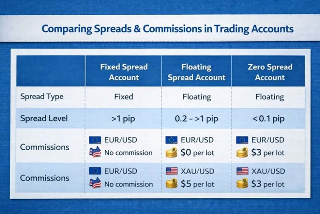 مقایسه اسپرد و کمیسیون در حساب‌های معاملاتی