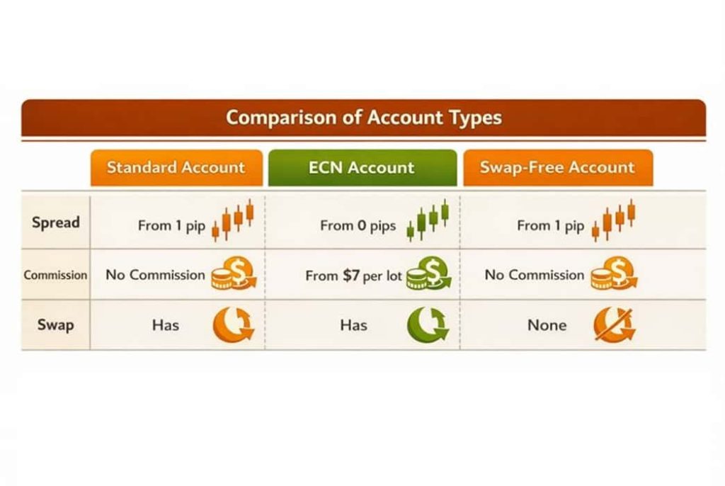 مقایسه انواع حساب معاملاتی از نظر اسپرد، کمیسیون و سواپ