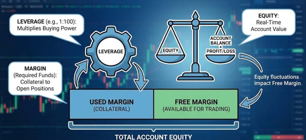 ینفوگرافیک رابطه اهرم در فارکس با مارجین و اکویتی