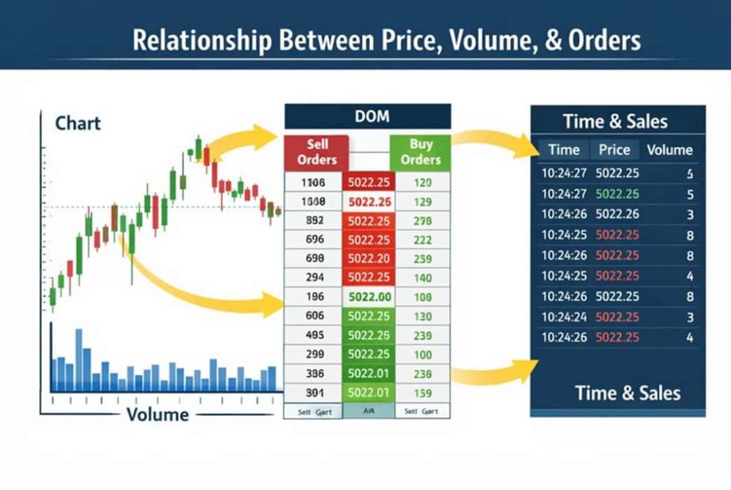 رابطه قیمت، حجم و سفارشات